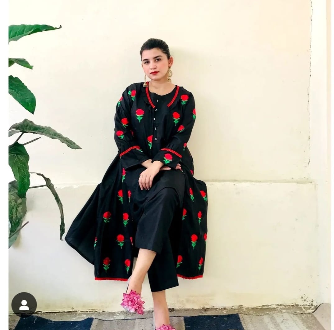 Stylish Stitched Embroidered Flower Gown 3PC