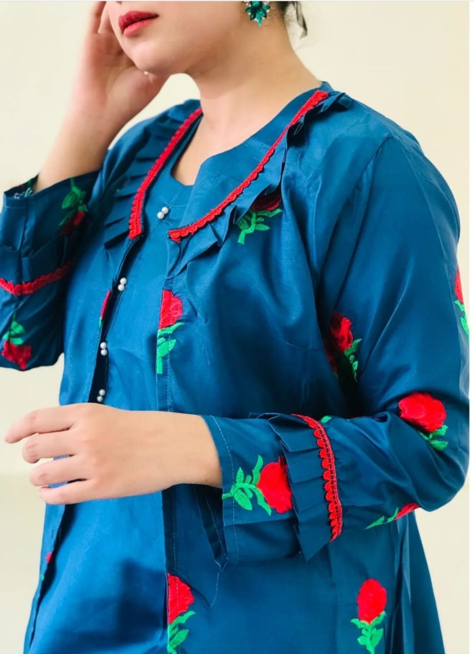 Stylish Stitched Embroidered Flower Gown 3PC