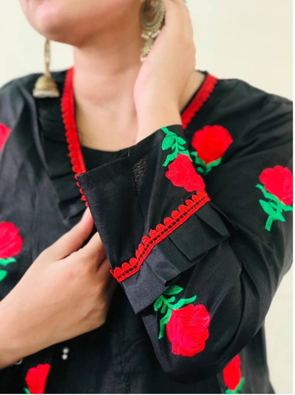 Stylish Stitched Embroidered Flower Gown 3PC