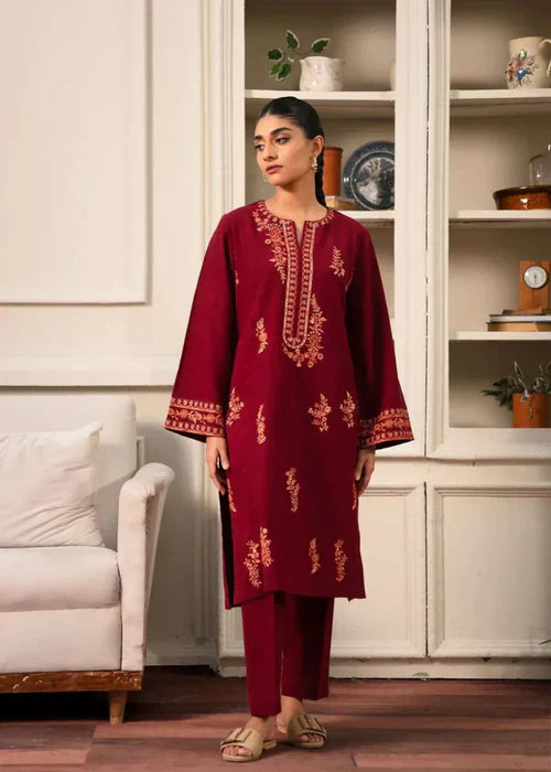 RED LUX LAWN EMBROIDERY 2 PIECE DRESS -