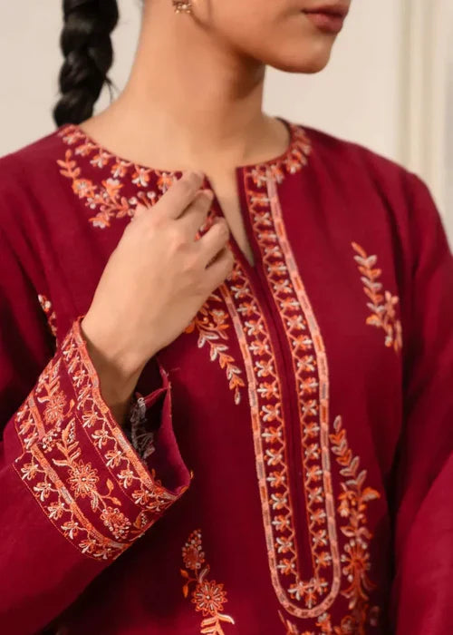 RED LUX LAWN EMBROIDERY 2 PIECE DRESS -