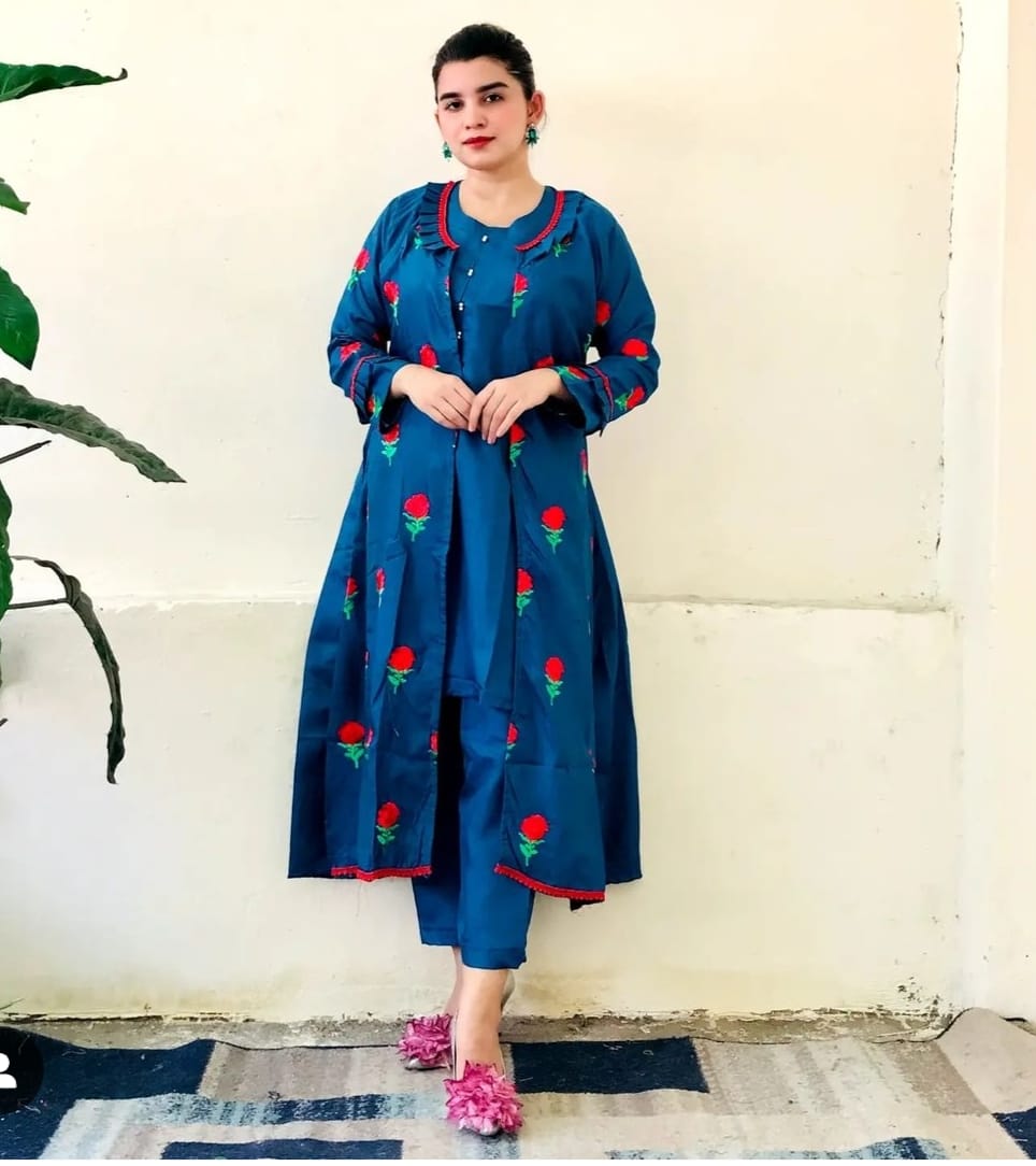 Stylish Stitched Embroidered Flower Gown 3PC