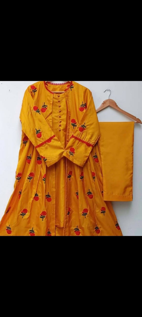 Stylish Stitched Embroidered Flower Gown 3PC