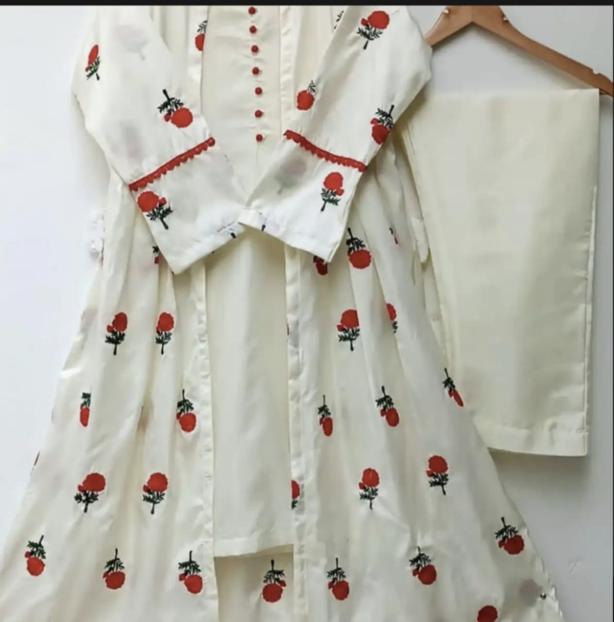 Stylish Stitched Embroidered Flower Gown 3PC