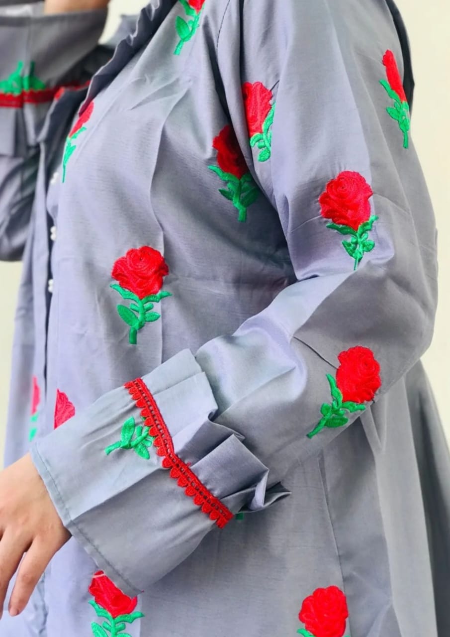 Stylish Stitched Embroidered Flower Gown 3PC