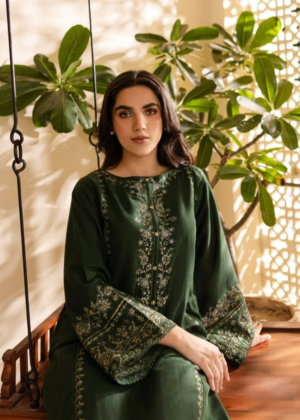 OLIVE BLOOM LAWN EMBROIDERY 2 PIECE SUIT -
